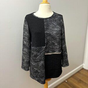 IC by Connie K Black Silver Mixed Media Tunic Top Sz S